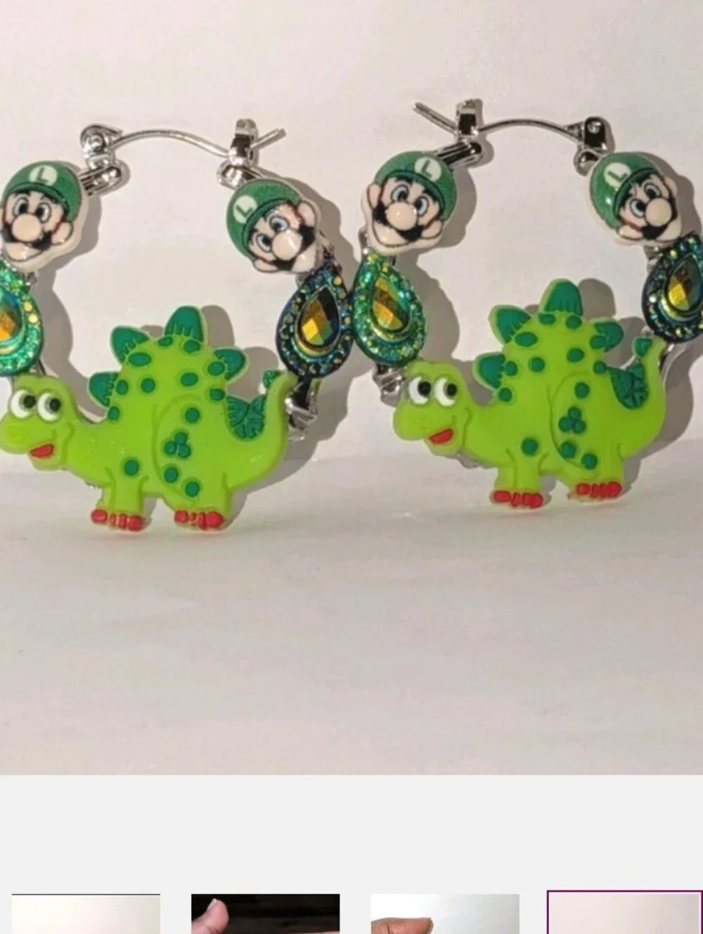Hand CRAFTED Luigi Dinosaur Hoop Earrings Green For Kids And Adults - Picture 7 of 10
